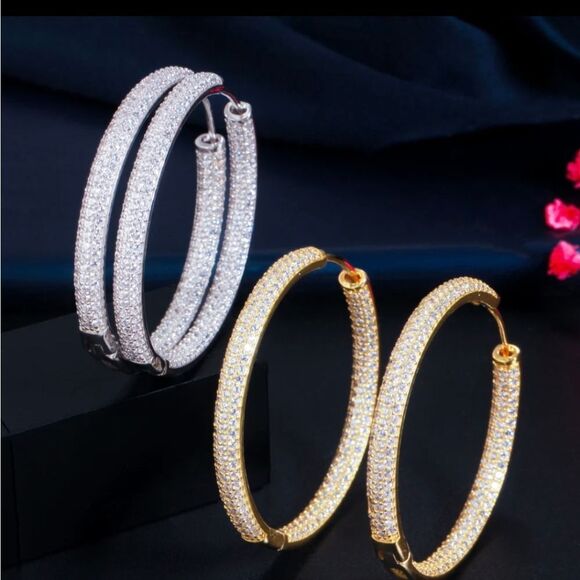 Gold Diamond Hoop Earrings - Picture 8 of 8